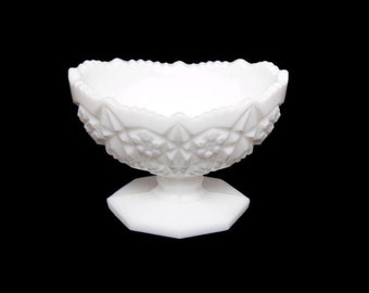 Vintage Kemple Toltec White Milk Glass Oval Footed Bowl Candy Dish Saw Tooth Edge