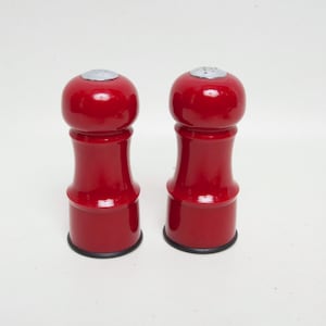 Vintage Style Red Salt and Pepper Shakers - Retro Plastic with Stainless Steel Tops - Mid Century Kitchen Decor