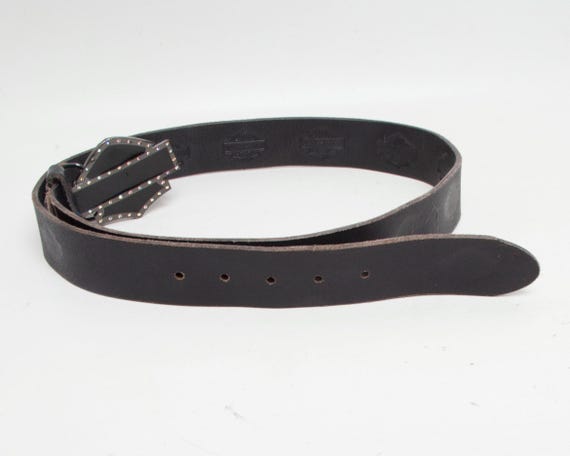 Vintage Harley-davidson Rhinestone Buckle Leather Belt - Biker