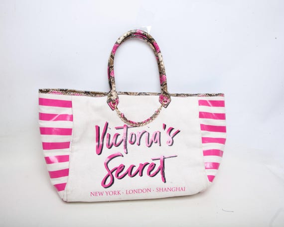 Sac fourre-tout en toile à rayures roses Victoria's Secret