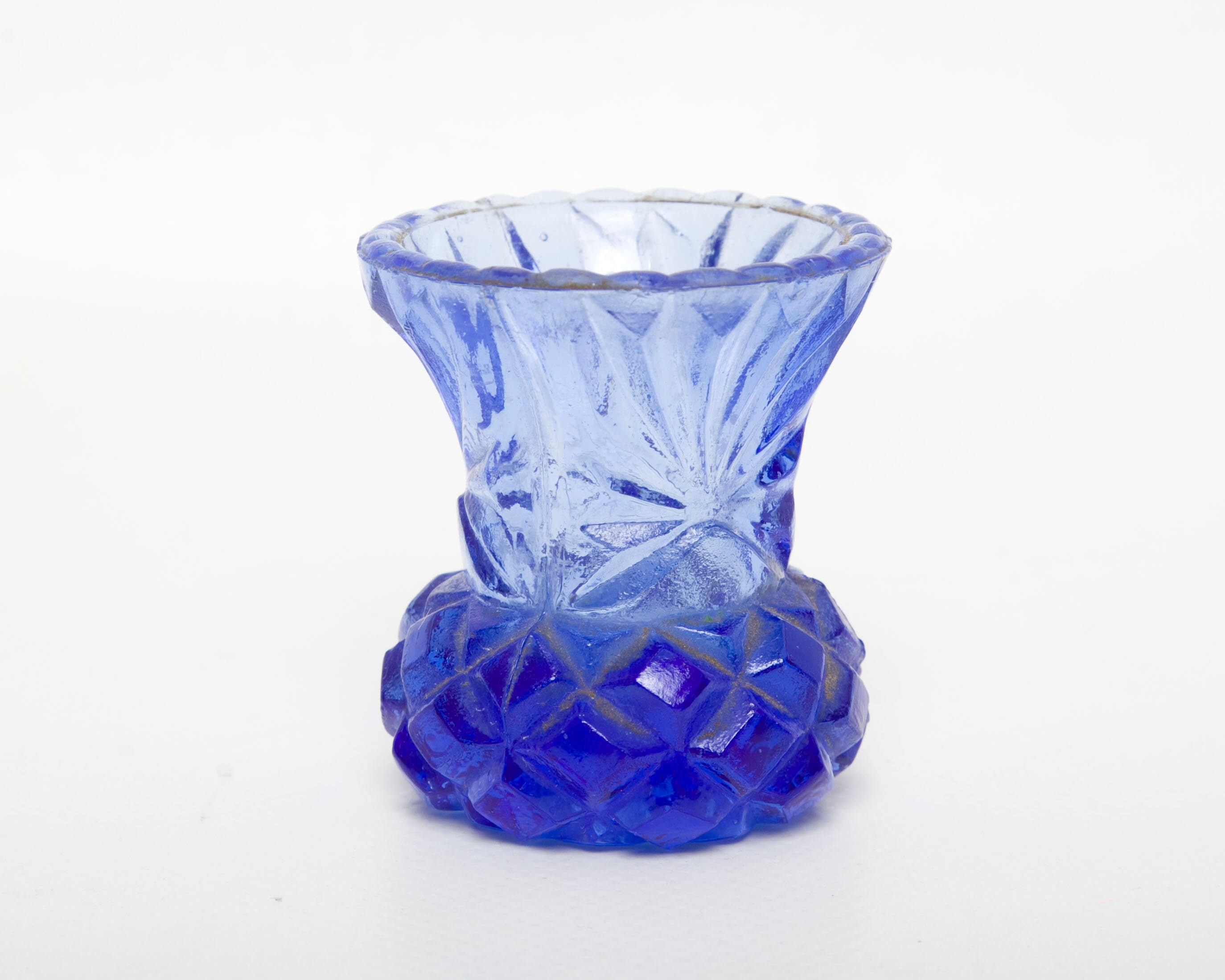 Vintage Cobalt Blue Cut Glass Toothpick Holder Scalloped Edge Etsy
