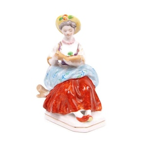 Vintage besetzte Japan Kolonialdame Figur - Handgemalte Porzellanstatue - 13 cm
