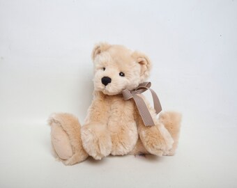 Vintage GUND by Mica AUGIE Teddy Bear 60036 12 Inch Tan Bear Stuffed Plush With Ribbon Around Neck