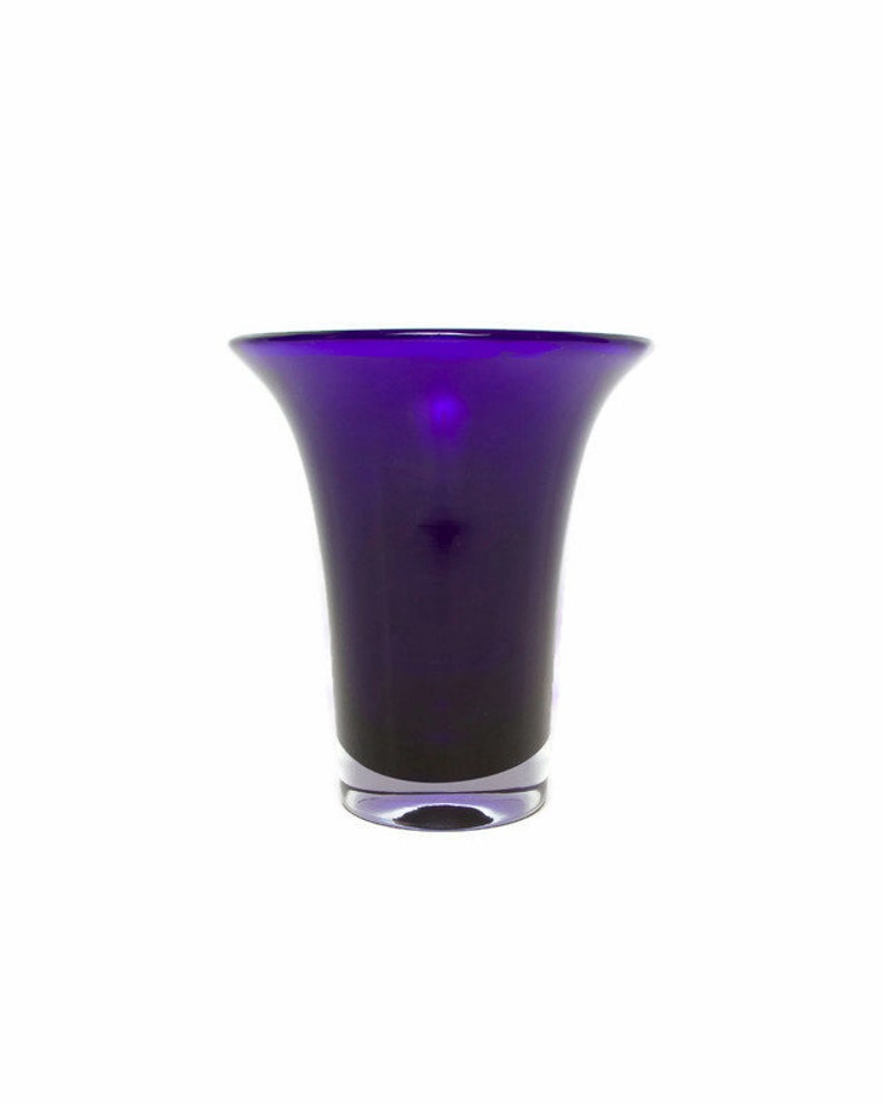 Vintage Cobalt Blue Polish Glass Vase Hand Blown Flared Rim Thick Clear