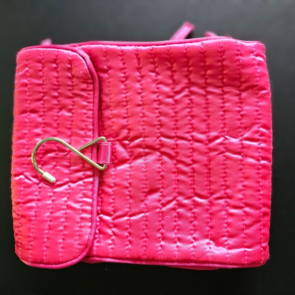 Vintage Pink Quilted Travel Toiletry Bag Cosmetic Organizer Hanging Bag Jewelry Holder