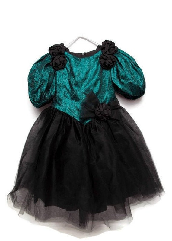 Vintage Girls Satin and Tulle Handmade Dress Teal 