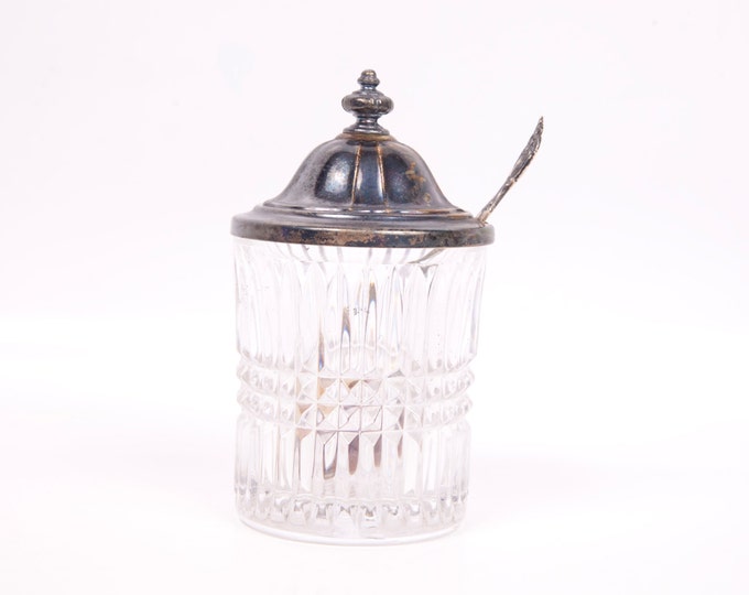 Vintage Silver Plate Lead Crystal Glass Condiment Jar Sugar Jelly Salt