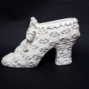 Victorian Shoe Planter: Creamy White High Heel Vase, Floral Centerpiece