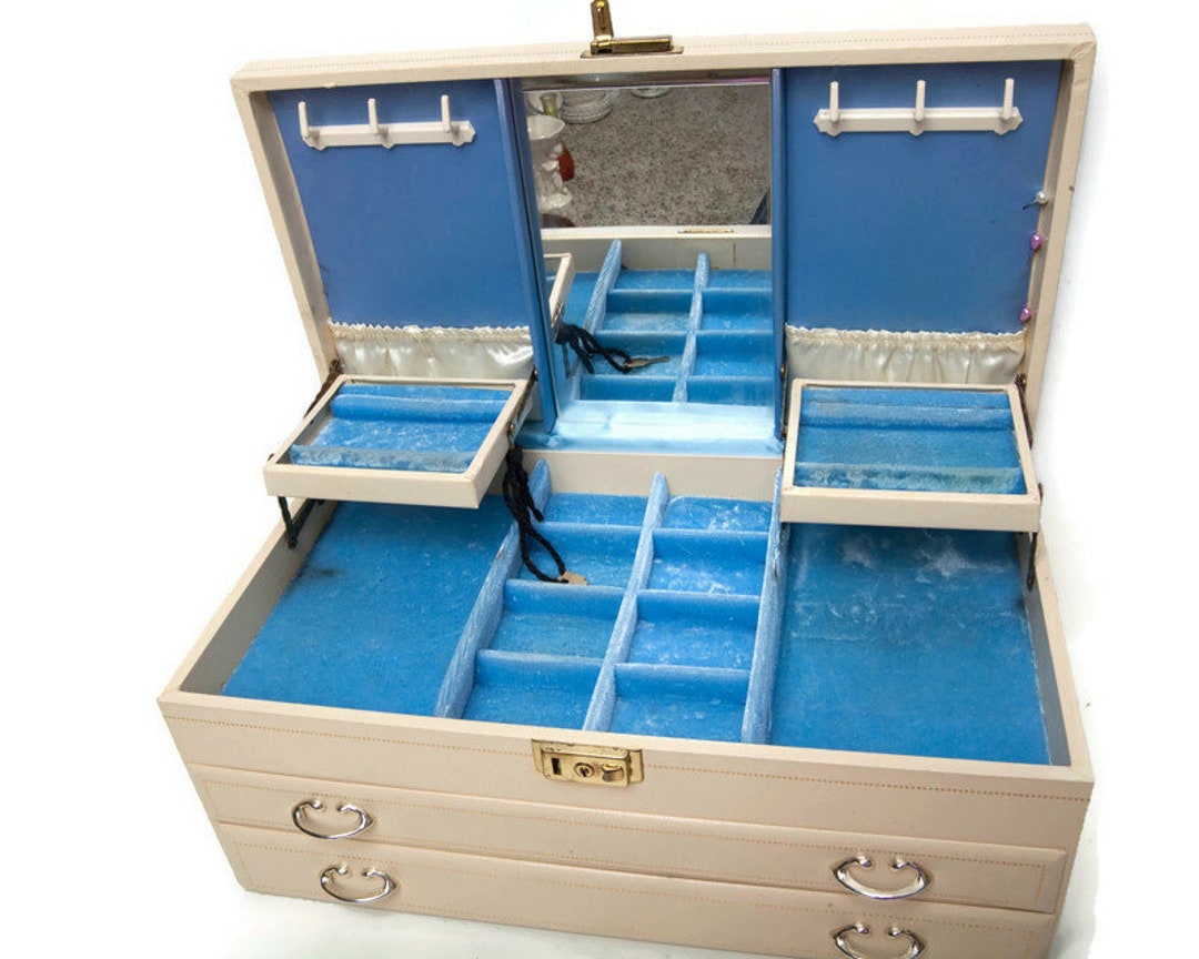 Vintage Jewelry Organizer 4 Tier Storage Case With Mirror Etsy