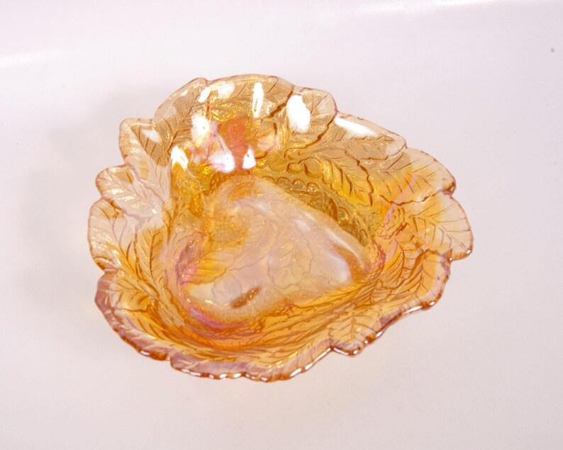 Vintage Amber Carnival Glass Candy Dish Iridescent Marigold Etsy