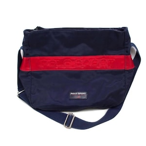 Polo Sport Ralph Lauren Tote Bag – Deep Blue Vinyl Red Logo Band – Travel Shoulder Bag