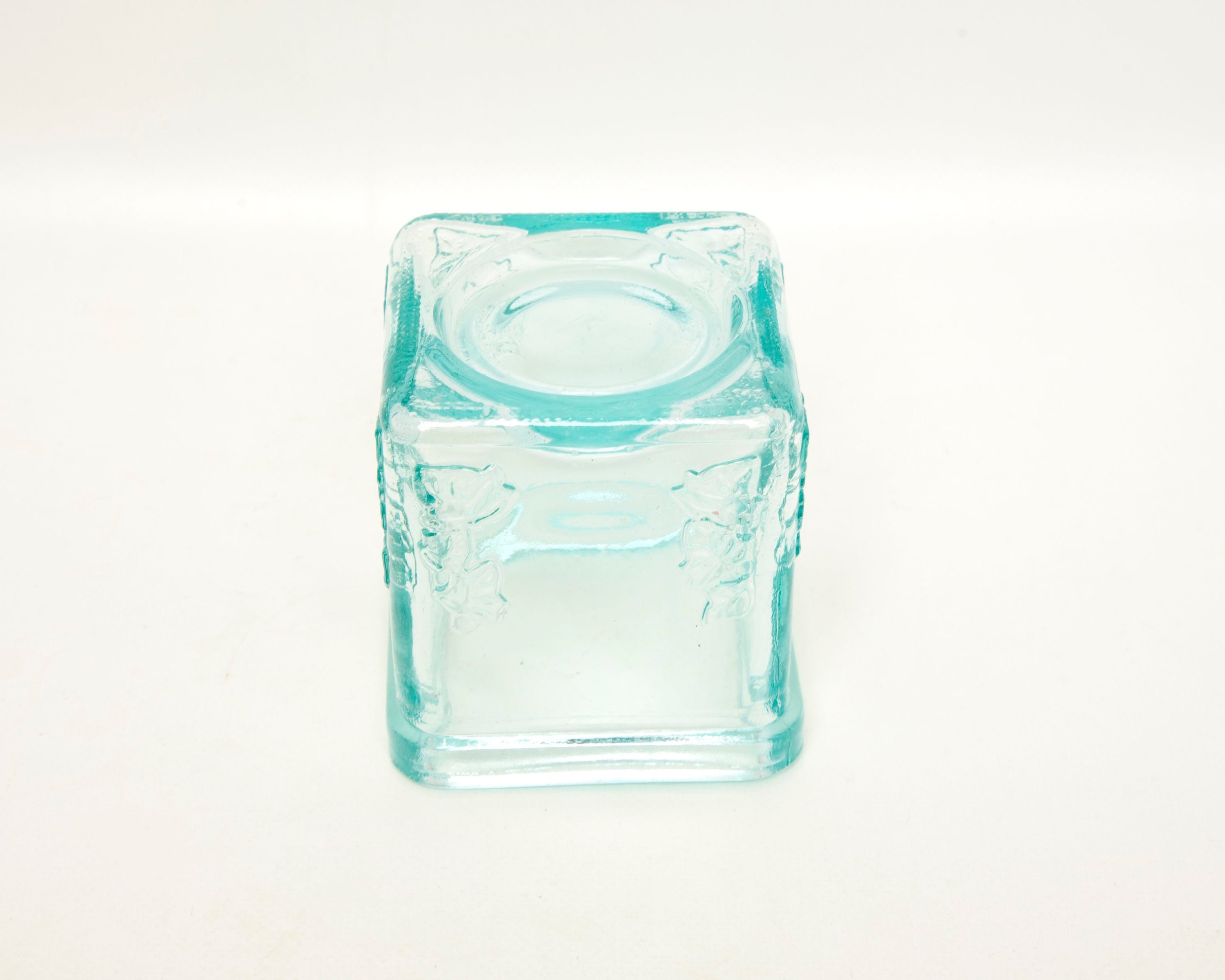 Vintage Square Glass Candle Holder Turquoise Glass Raised Etsy