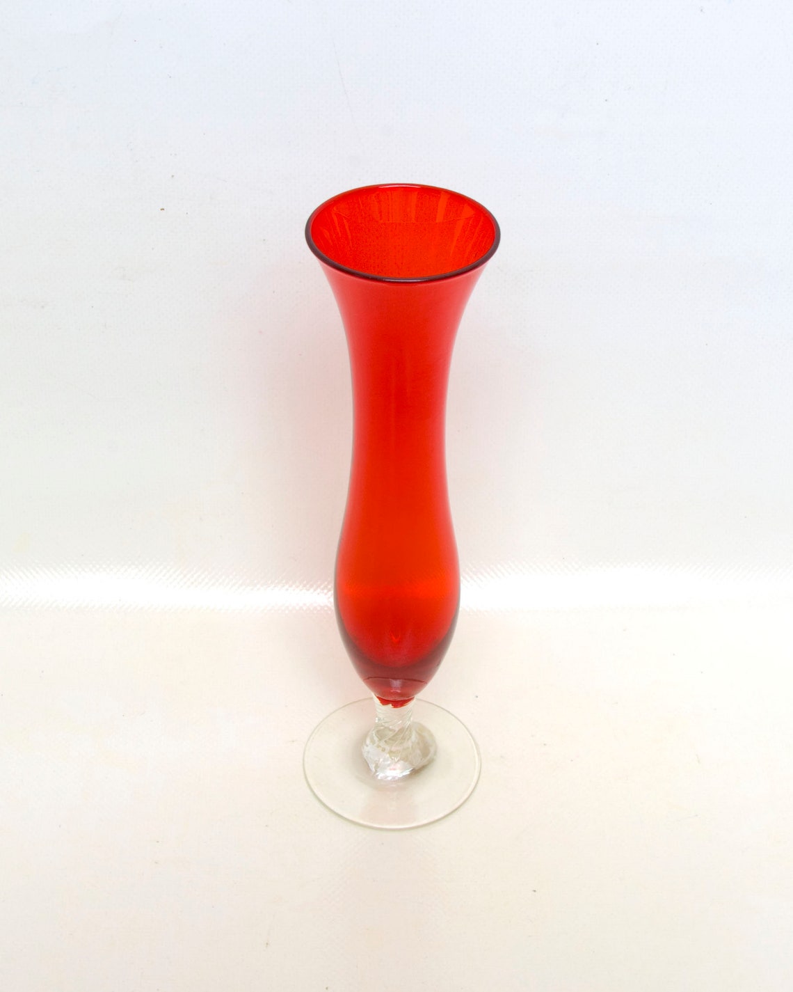 Vintage Ruby Red Glass Bud Vase Twisted Stem Hand Blown Made Etsy