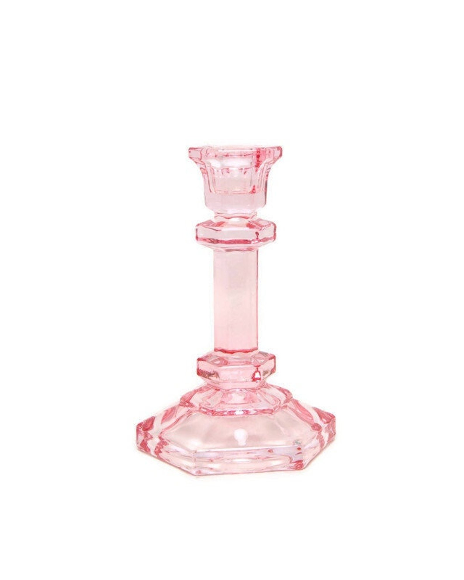 Vintage Pink Glass Candlestick Holder Ornate Glass Candle Etsy