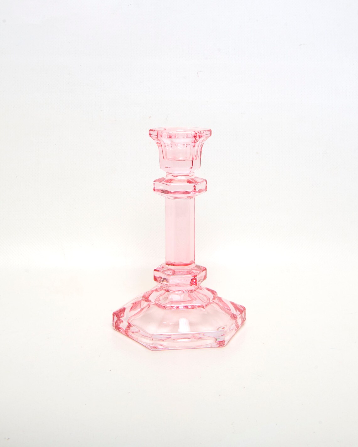 Vintage Pink Glass Candlestick Holder Ornate Glass Candle Etsy