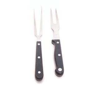 Vintage Stainless Steel Carving Forks: Black Riveted Handles, Set of 2