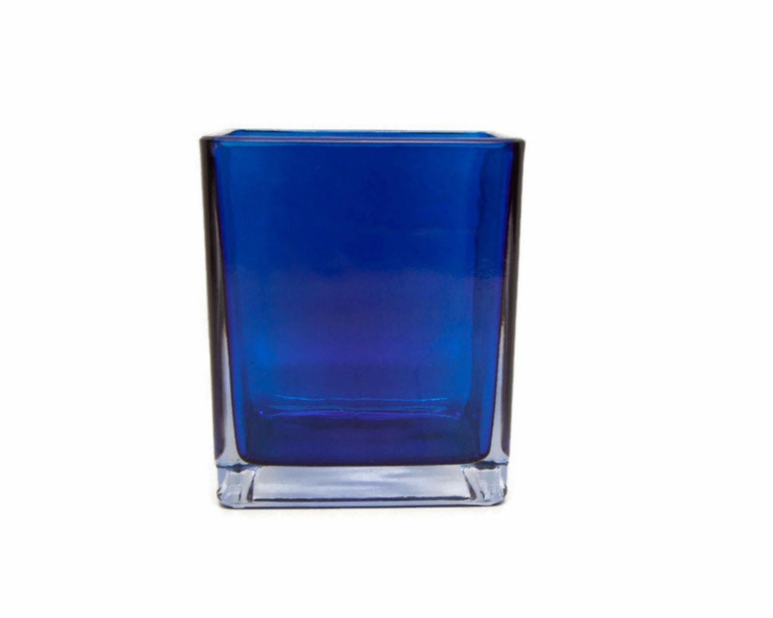 Vintage Cobalt Blue Square Glass Vase Indiana Glass Cased Base Etsy