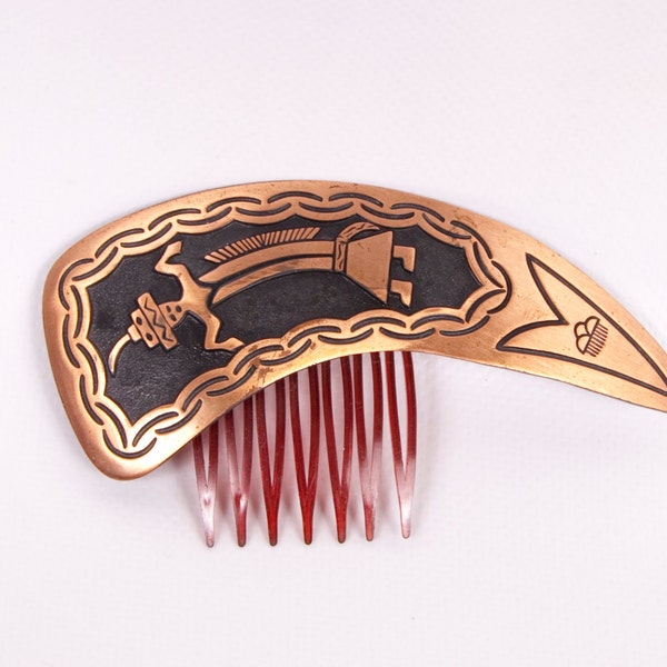 Vintage Aztec Indian Comb Copper Punch Hair Clip Hair Jewelry