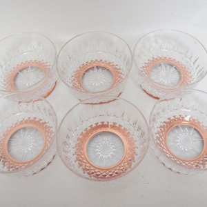 Vintage Arcoroc France Salad Bowls Set of 6 - Copper Footed Glass Bowls - Diamond Starburst Pattern - Art Deco - Coppercraft Guild - 1965