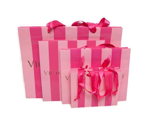 Vintage Victoria's Secret Gift Bag Set: Pink Stripe, Gold Logo - 8