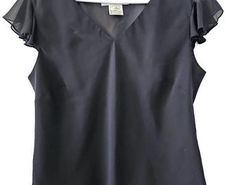 Blusa Evan-Picone para mujer, talla 14, 100% poliéster, forrada, manga con volantes, escote en V.