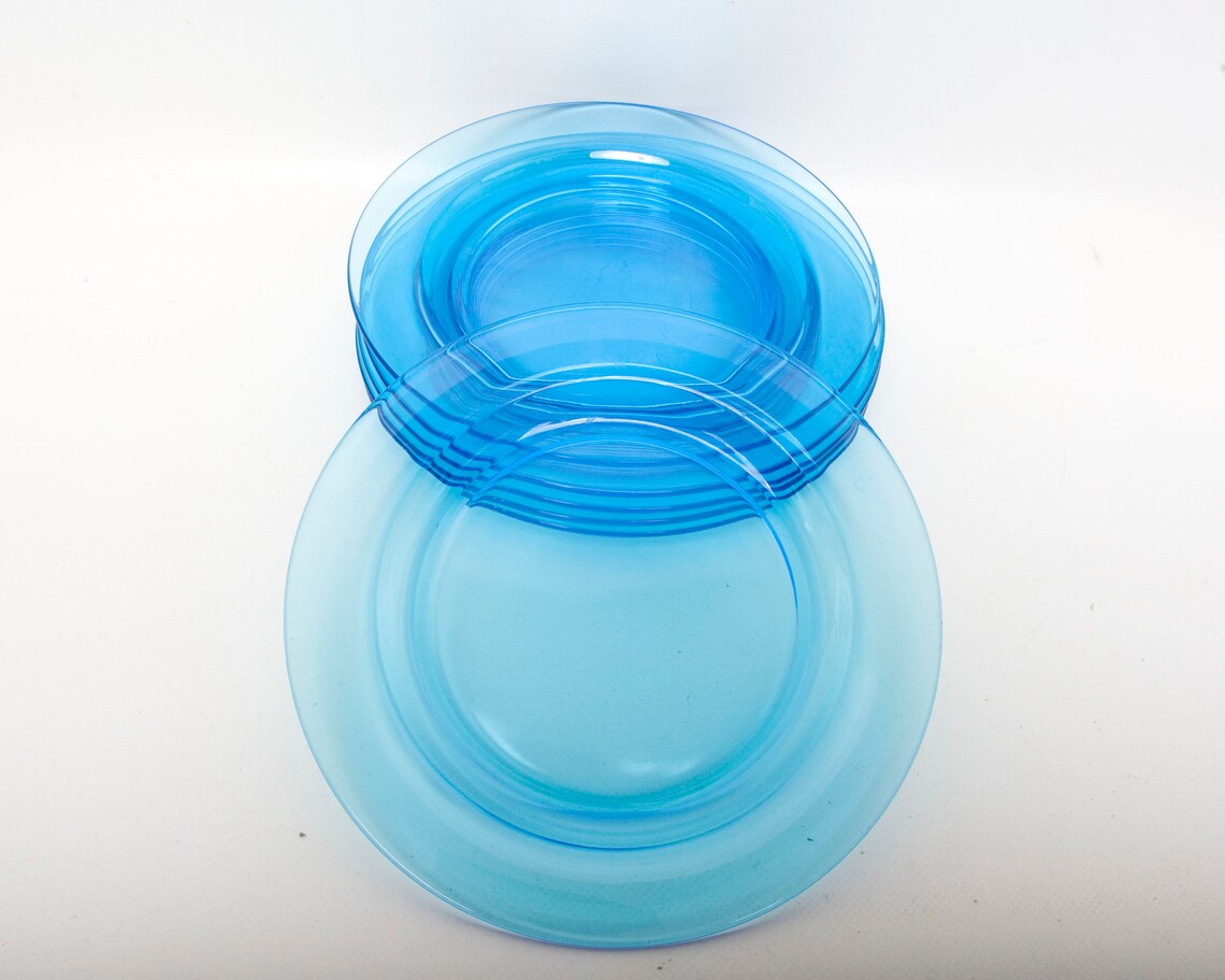 Vintage Blue Glass Salad Plates Set of 6 Turquoise Glass Capri Etsy
