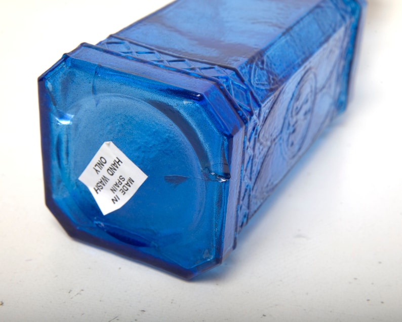 Vintage Blue Square Glass Bottle With Stopper 12 Inch Etsy