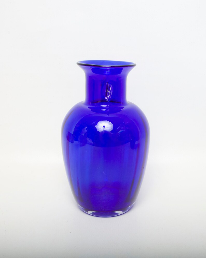 Vintage BLENKO Cobalt Blue Glass Vase Applied Crystal Handles Etsy