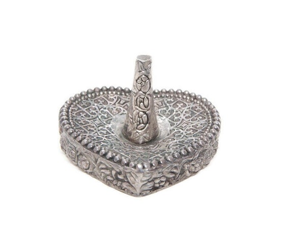 Vintage Heart Shaped Ring Holder Embossed Floral Silver Plated Jewelry Dish Etsy Canada