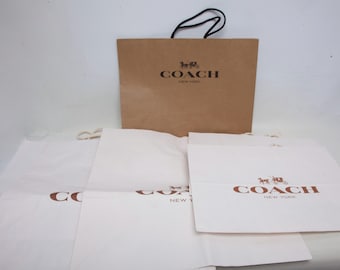Coach Shopping Bags – Cream & Kraft Paper, Rope Handles – Lot of 6