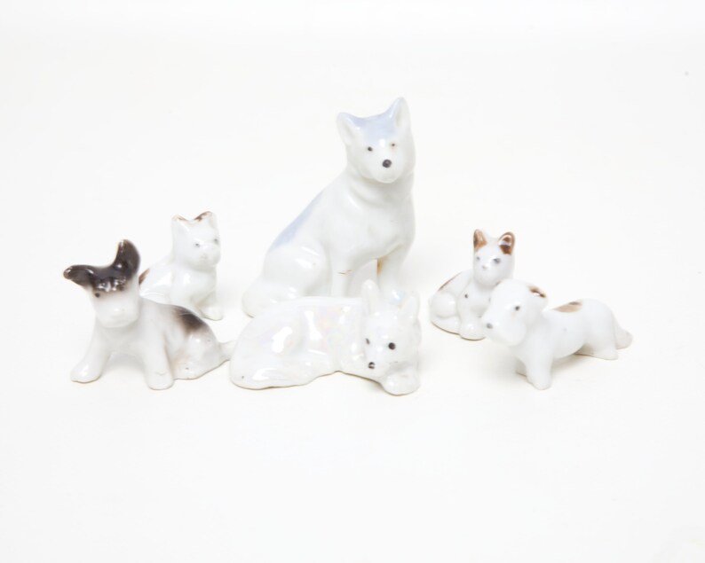Vintage Japanese Porcelain Dog Figurines Lot of 6 Hand Painted Etsy