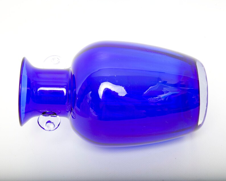 Vintage BLENKO Cobalt Blue Glass Urn Flower Vase Applied Etsy