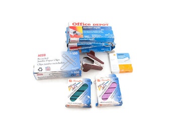 Vintage Office Supplies - Office Depot Standard Staples, Swingline Colored Staples, Acco Jumbo Paper Clips, Staple Remover