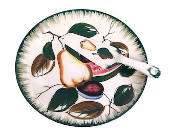 Juego de plato para pastel y servidor vintage Andrea by Sadek: Plato de cerámica de 28 cm - Diseño de frutas