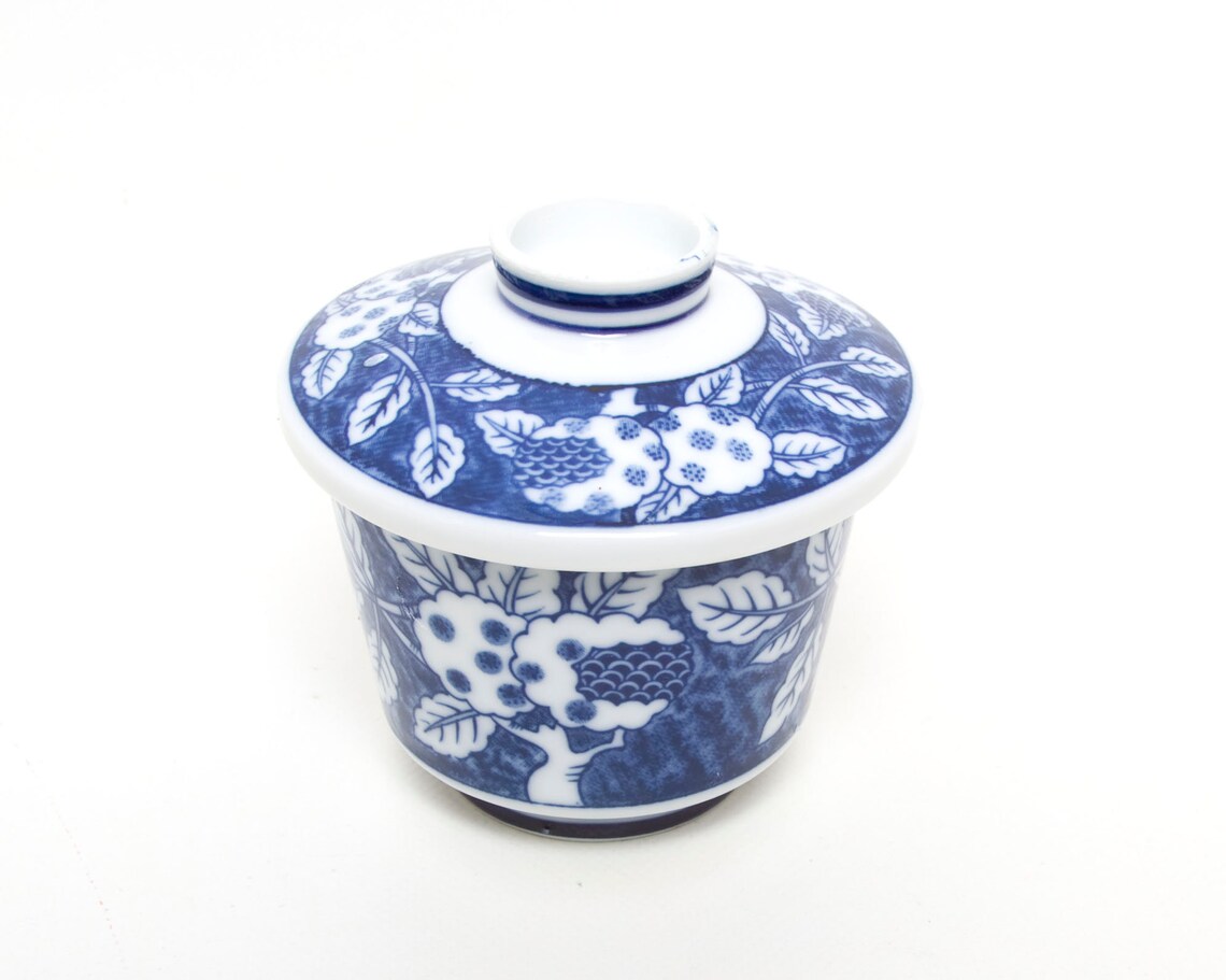 Vintage Asian Bowl With lid Blue and White Porcelain Noodle Etsy