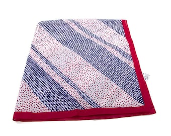 Vintage Maroon and Navy Scarf - Hand Blocked - 100% Cotton - Hand Screened - Zig Zag and Polka Dots