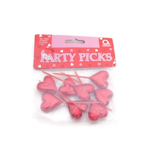 Vintage Amscan Red Plastic Heart Picks - Cupcake Toppers - Valentines Day Decor - New in Package - 8 Pieces, 3 Inch