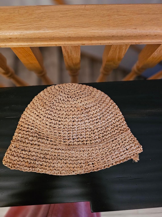 Vintage Cherokee Crochet Straw Bucket Hat - Sun P… - image 5