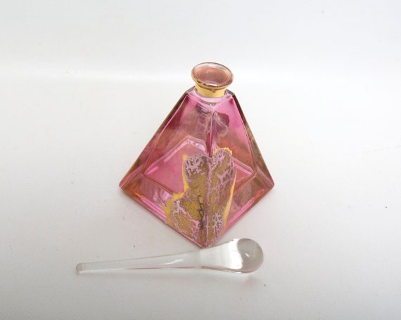 Vintage Czech Cranberry Glass Perfume Bottle - Py… - image 7