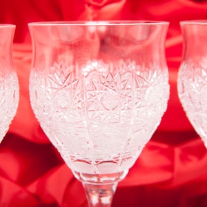 Vintage Czech Hobstar Cut Crystal Hock Wine Glasses – Set of 5 Liqueur Cordials – Clear Hand Cut Elegant Stemware with Box - ELEGANCE BRAND