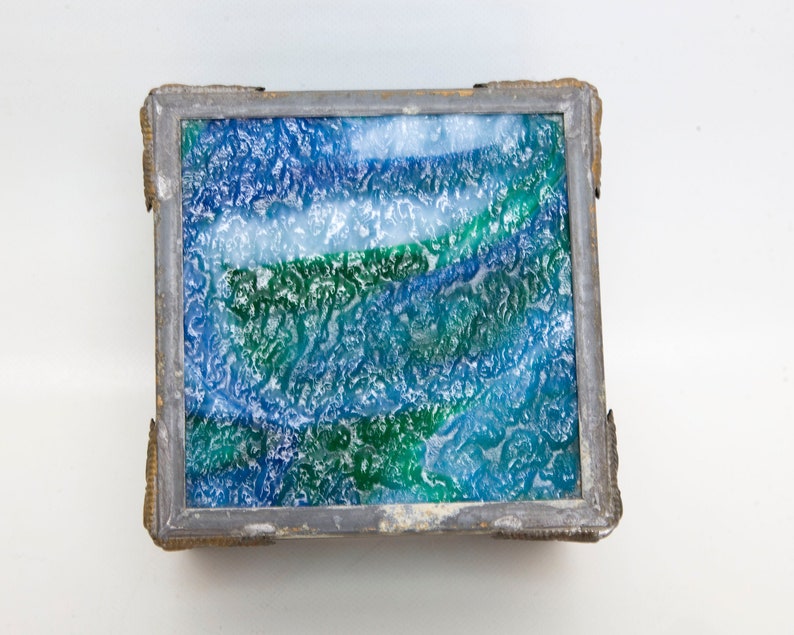 Antique Stained Glass Jewelry Box With Hinge Slag Glass Chest Etsy