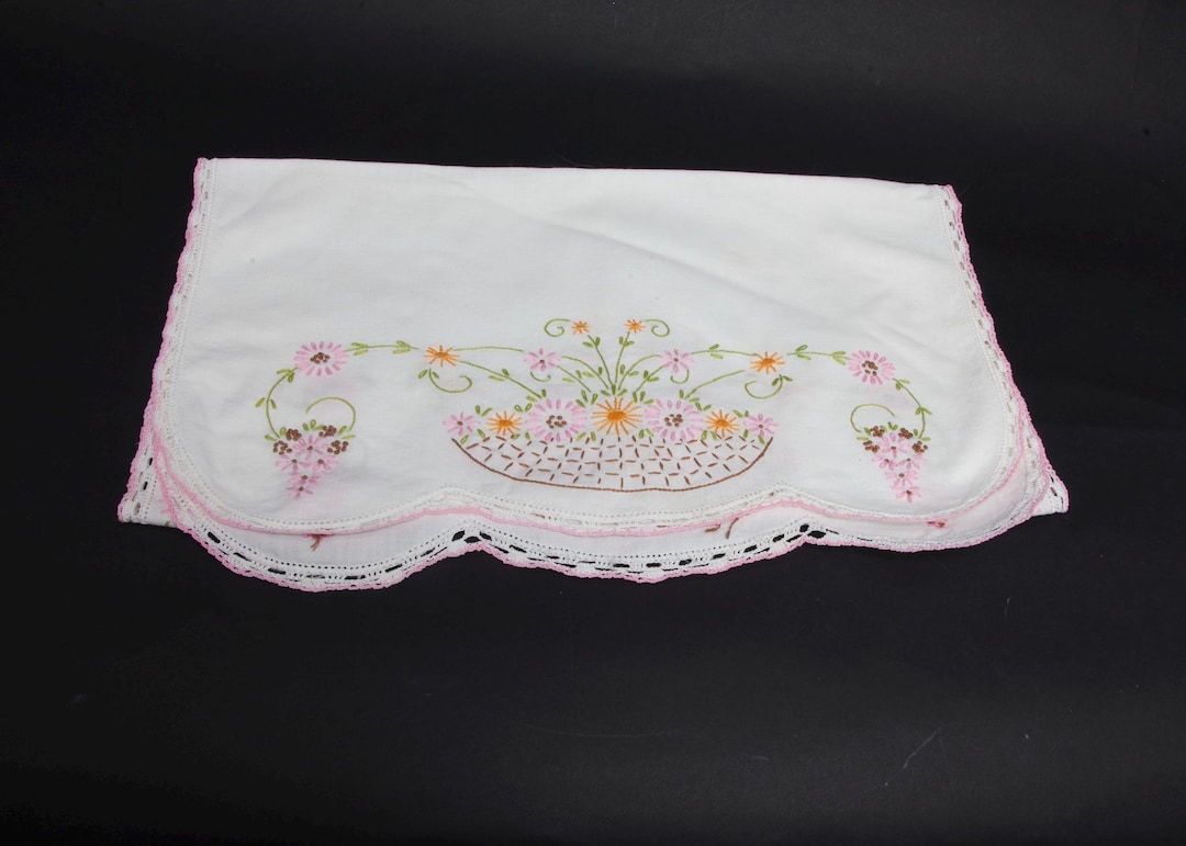 Hand Rummer Vintage Hand-embroidered Floral Table Runner – 40” X 17” – Basket of ...