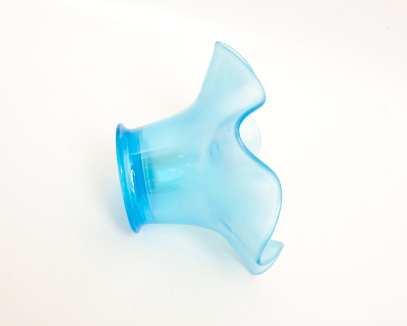 Antique Fenton Celeste Blue Stretch Glass Candy Bowl Flared Ruffled Edge Iridescent Satin Blue Early Fenton Art Glass Candle Holder Nut Dish