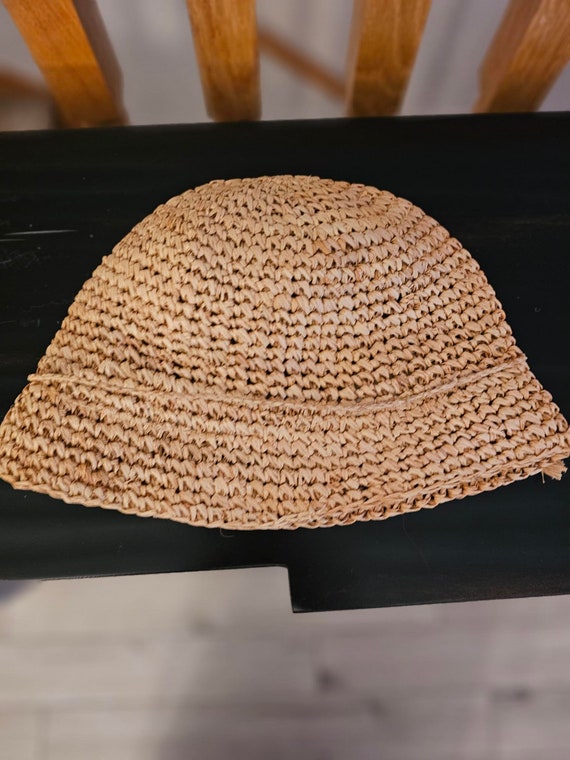 Vintage Cherokee Crochet Straw Bucket Hat - Sun P… - image 6