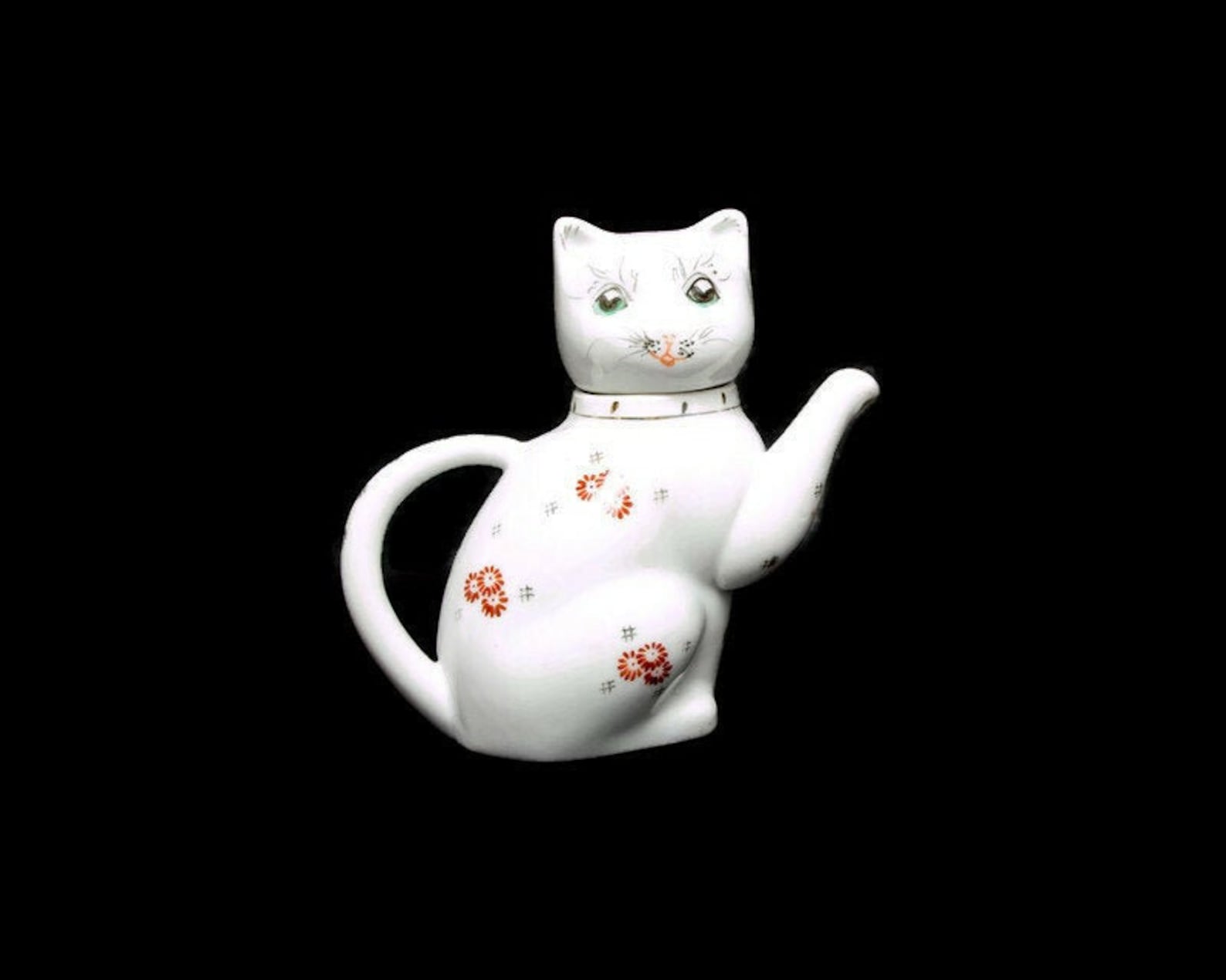 Vintage Chinese Porcelain Lucky Cat Teapot Kitten Shaped Small Etsy