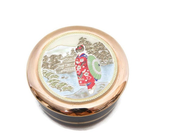 Vintage Japanese GEISHA Jewelry Box Cobalt Blue Art of Chokin - Etsy