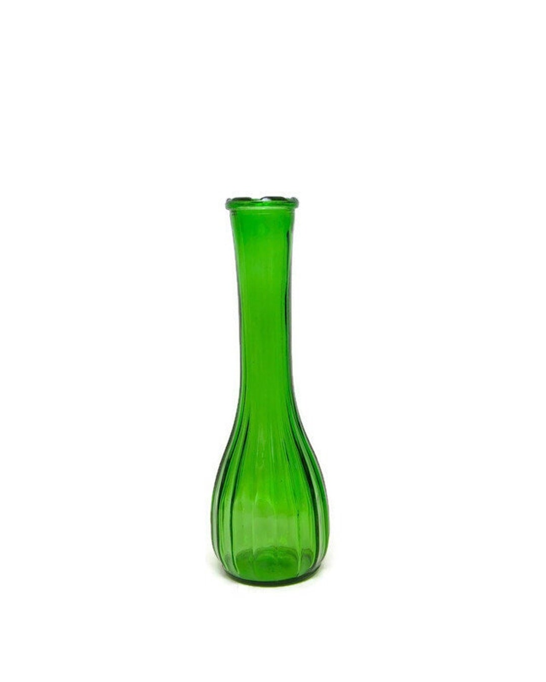 Vintage Green Ribbed Glass Bud Vase Art Etsy