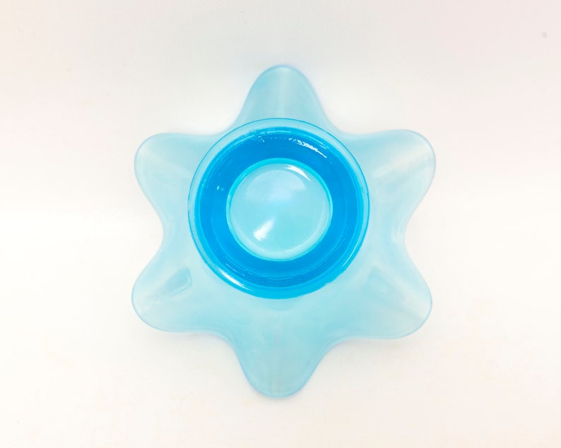 Antique Fenton Celeste Blue Stretch Glass Candy Bowl Flared Ruffled Edge Iridescent Satin Blue Early Fenton Art Glass Candle Holder Nut Dish