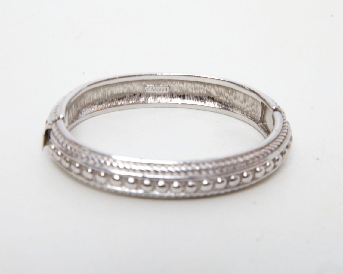Vintage MONET Silver Textured Bracelet Oval Bangle Hinged | Etsy
