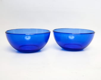 Cuencos de vidrio azul cobalto vintage – Juego de 2 – Hechos en México (15 cm)